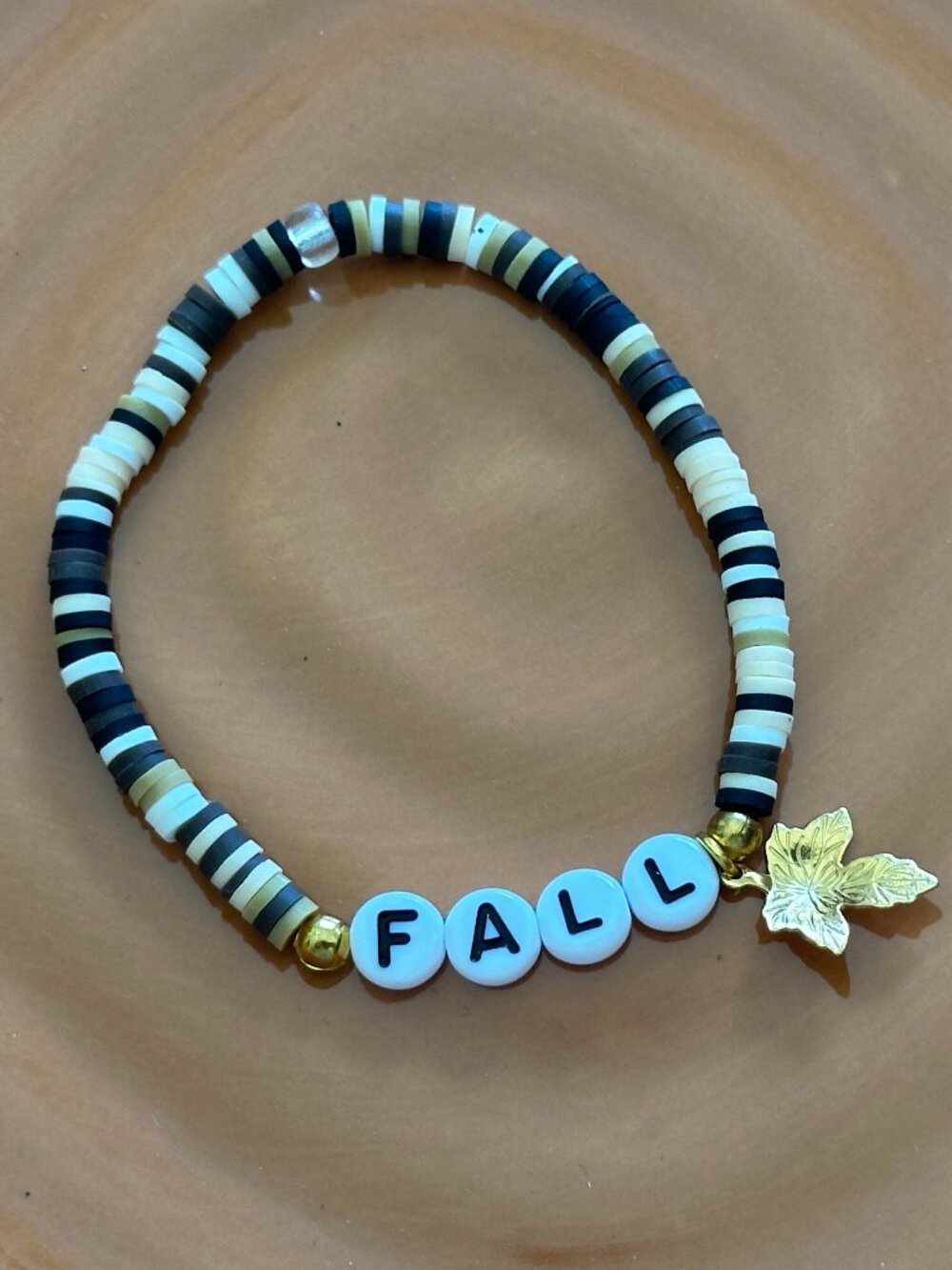 NEW Polymer Clay Handmade Fall Stretch Bracelet Goldtone Leaf Child & Adult Size